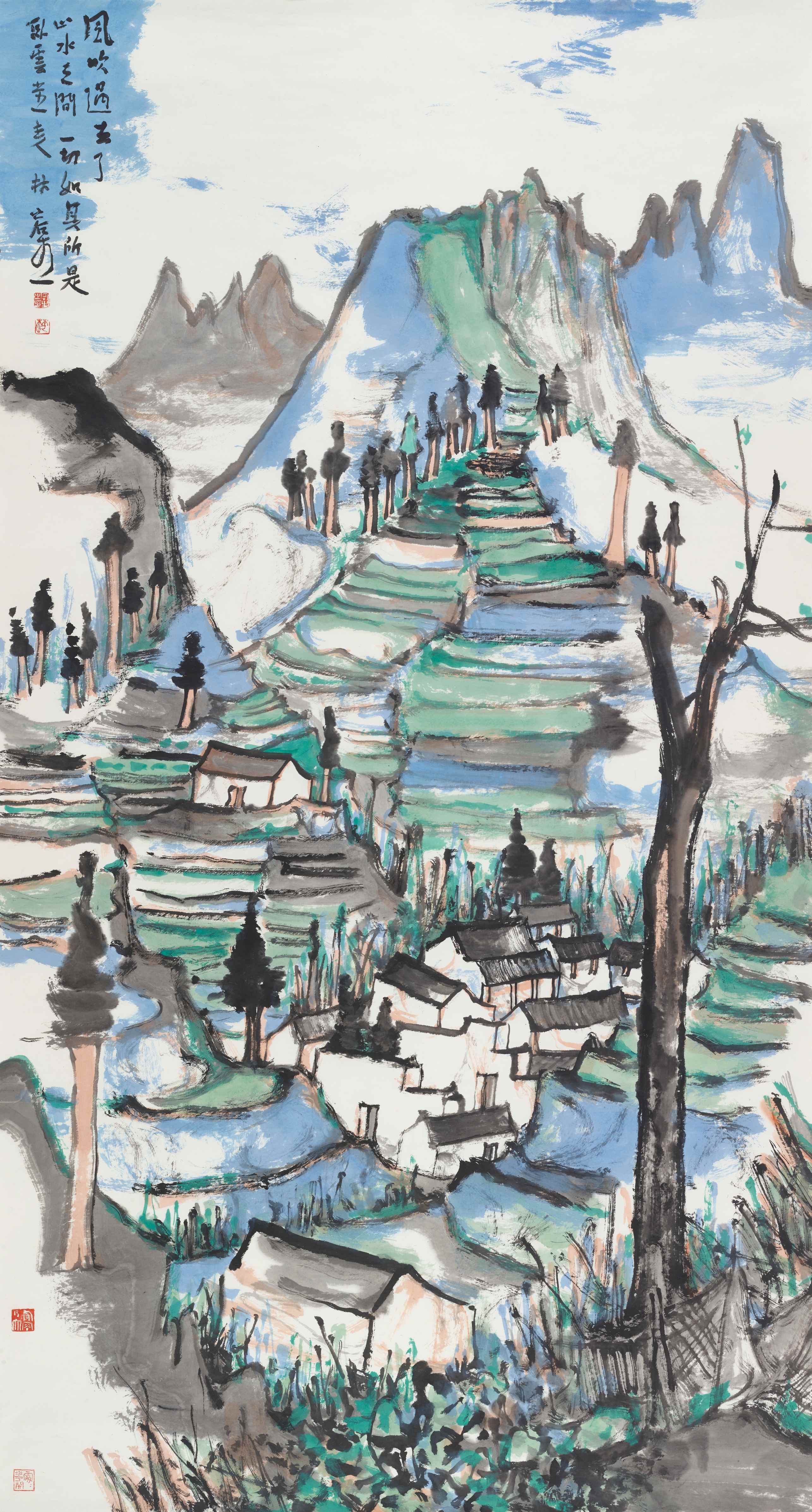 29.林容生  风吹过  纸本设色  179cm×96.5cm  2024年  29. Lin Rongsheng  When the Wind Blows  Ink and Color on Paper  179cm×96.5cm  2024