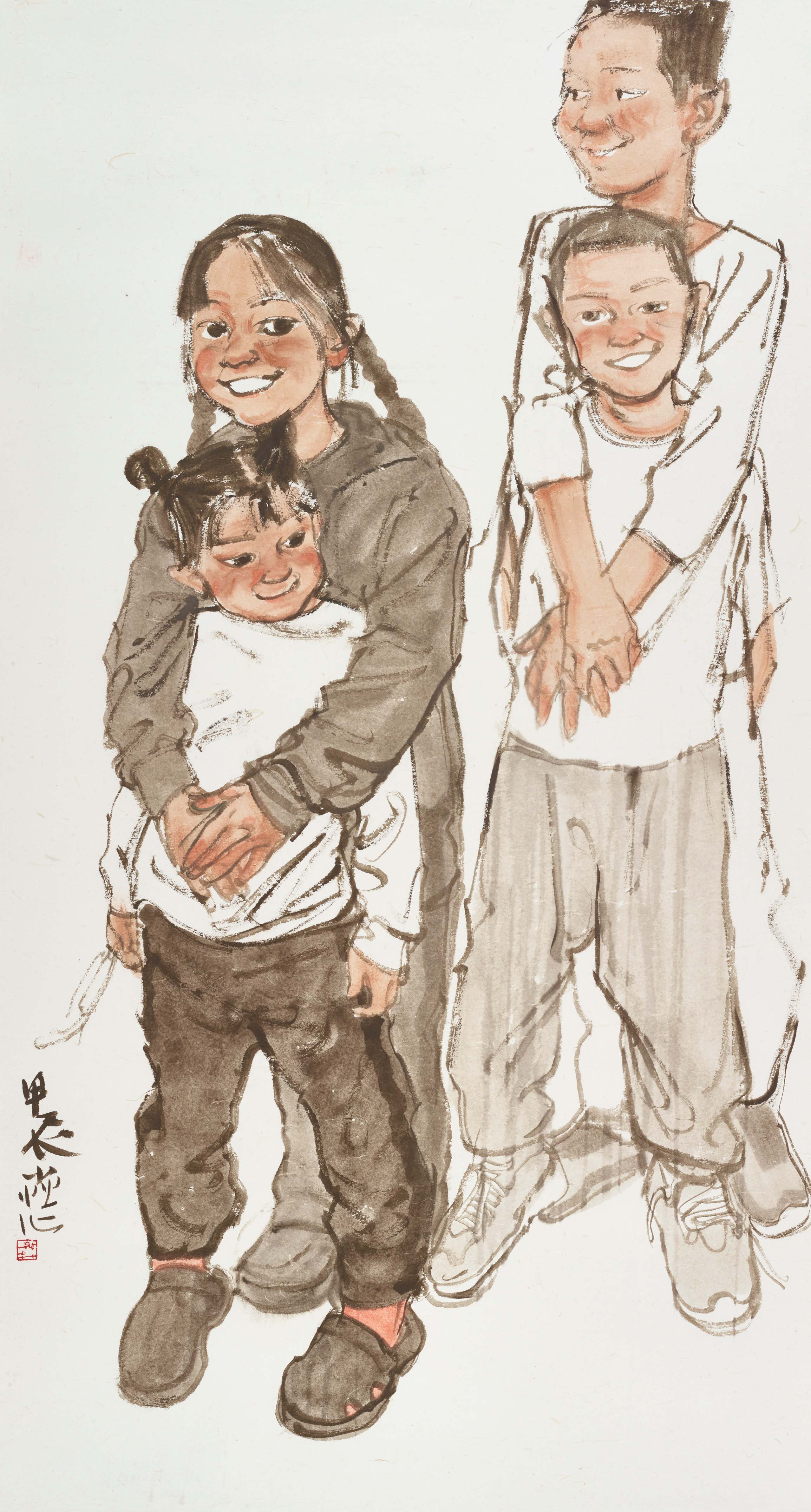 45.申卉芪  手足情深  纸本设色  180cm×97cm  2024年  45. Shen Huiqi  Brothers and Sisters  Ink and Color on Paper  180cm×97cm  2024 