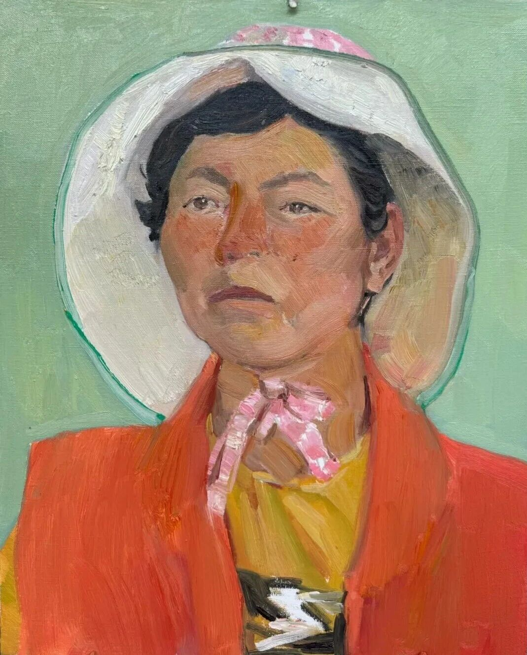 张燕玲 《杨家沟戴遮阳帽的妇人》50×40cm  布面油画  2026