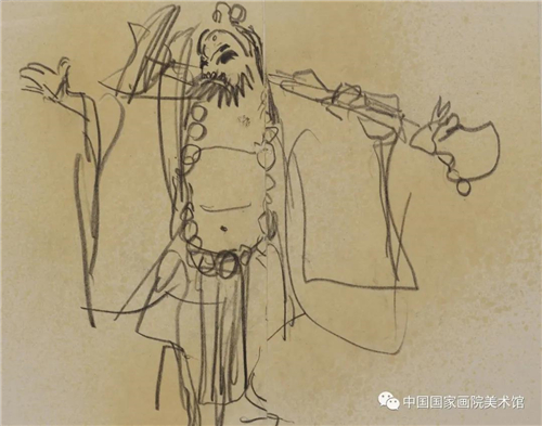 《野猪林》演员 袁世海  约20世纪60年代  纸本、铅笔  20cmx16cm 2012年入藏