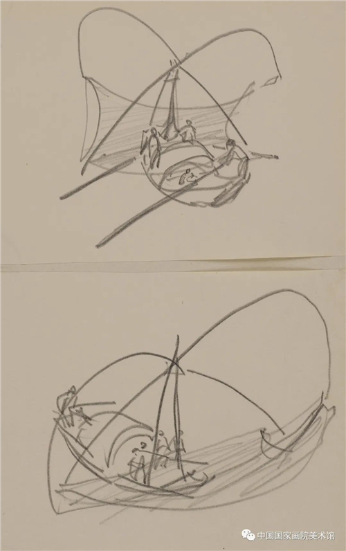 《长江捕鱼》 1963年  纸本、铅笔  25cmx16cmx2 2012年入藏