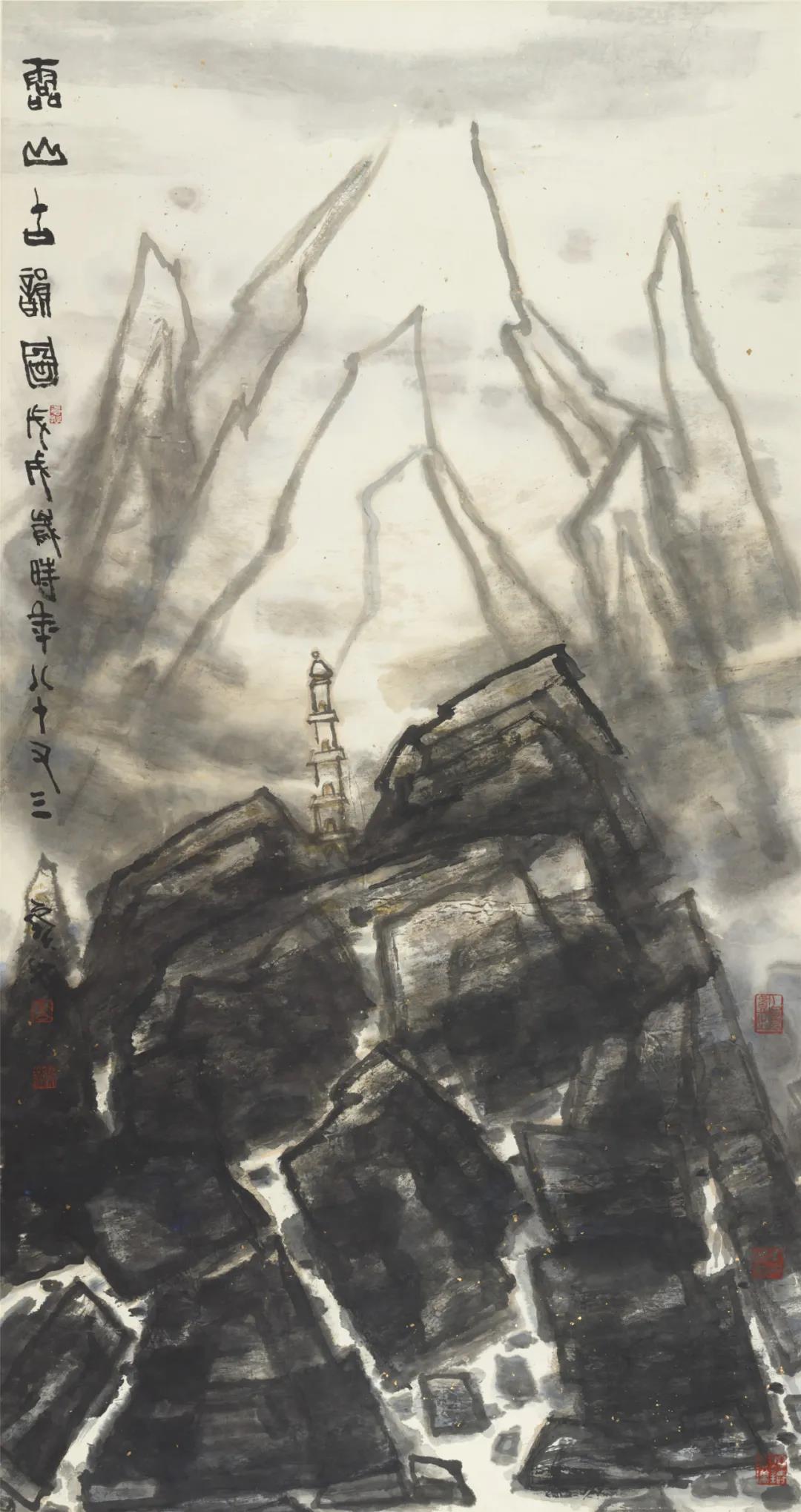 李宝林 灵山古韵图之一 纸本设色 173.5cm×92cm 2018年