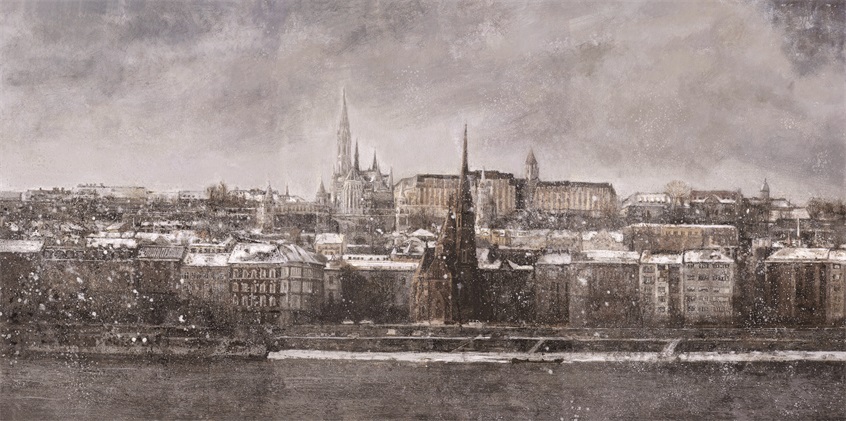 庄重 《布达佩斯的雪》 布面油画  194 cm×390 cm 2017年